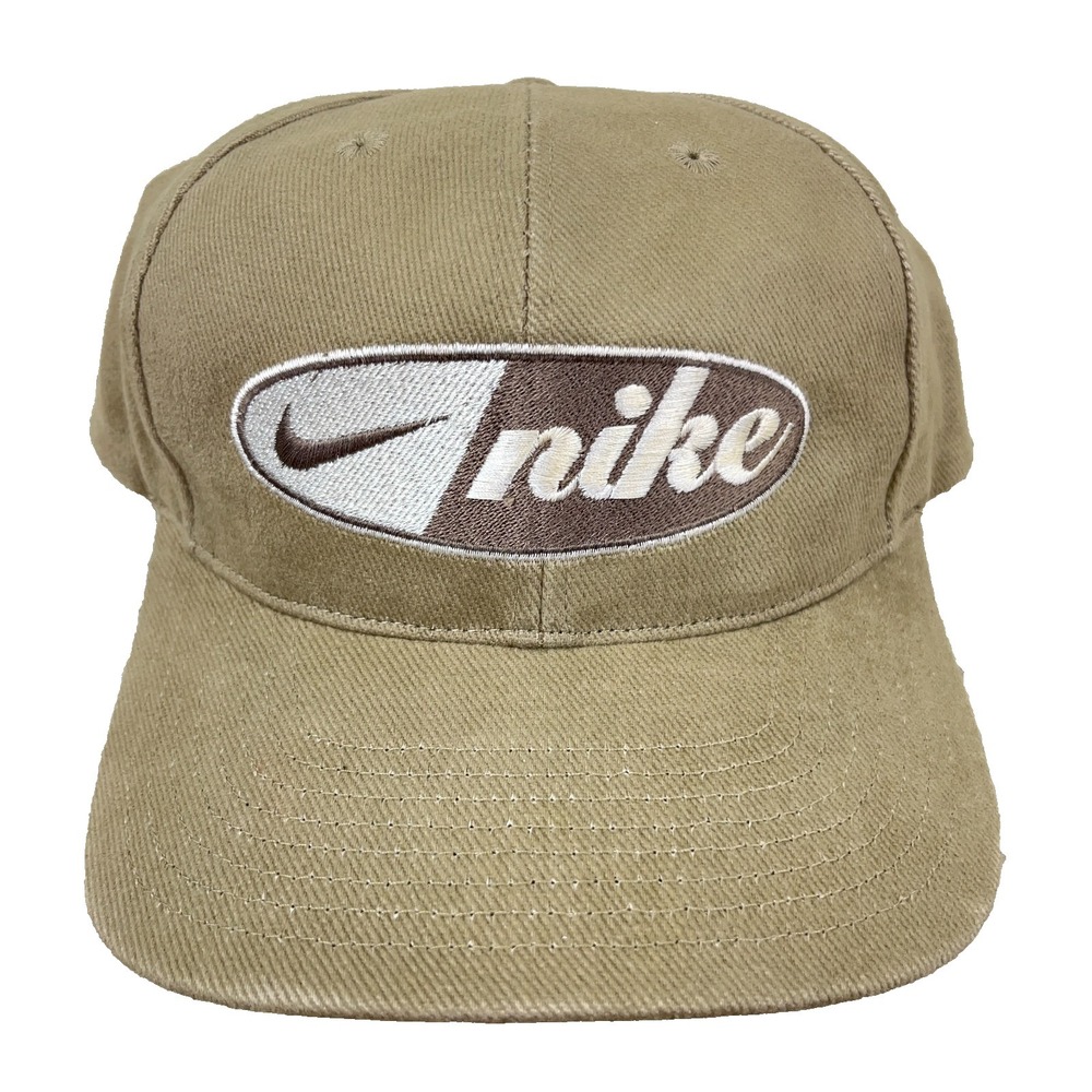 Vintage Nike Hat Cap Snapback Brown Tan Swoosh Spell Out 90s Taiwan Rare Khaki